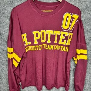 Maroon Long Sleeve Graphic Tee with Yellow Accents